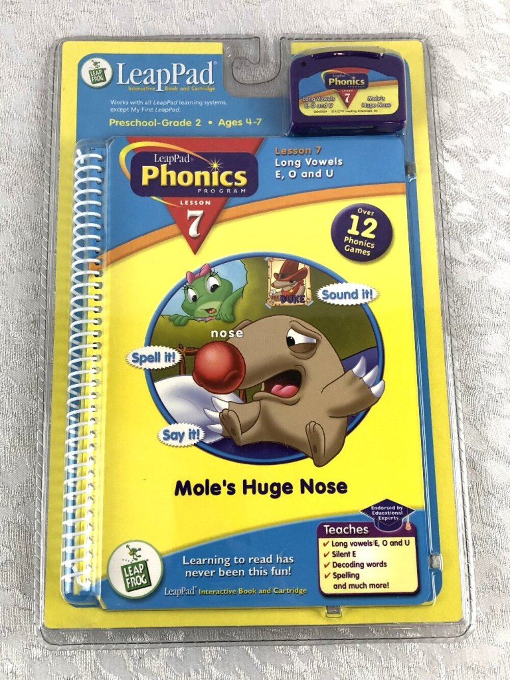 LeapFrog LeapPad Phonics Lesson 7 “Mole’s Huge Nose” Book & Cartridge New in Pkg